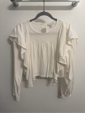 Topshop Cream Ruffle Sleeve Long-Sleeve Tee
